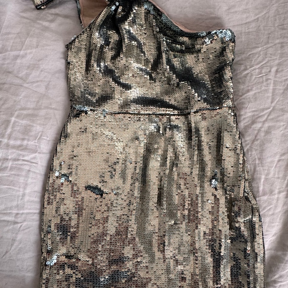 Maeve Silver Gold Asymmetrical Sequin Cocktail Dress